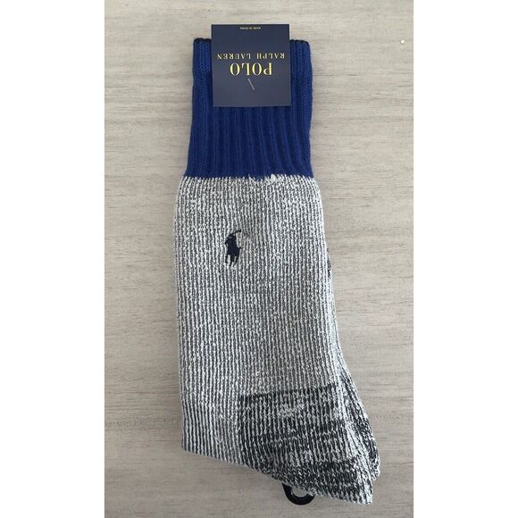 Polo Ralph Lauren Men’s Wool Blend Royal Blue Grey Winter Crew Socks Size 10-13 - Picture 4 of 6